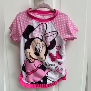 NWOT Disney Junior 5T Girls Minnie Mouse Pink White Short Sleeve Swim Rashguard